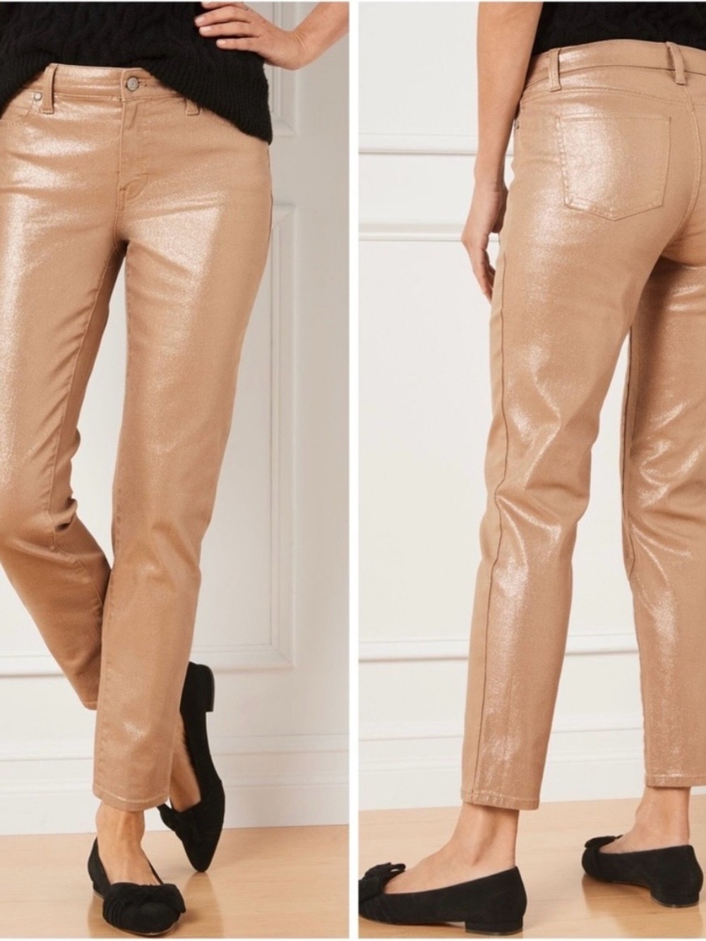 Talbots Slim Ankle Jeans NWT Light Foul Gold Metallic Pants Size 4